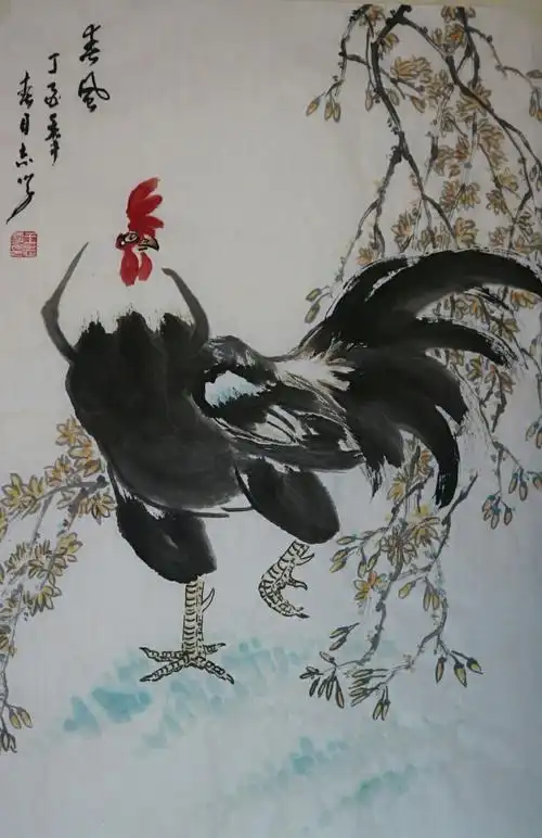 国画家王志学画鸡作品