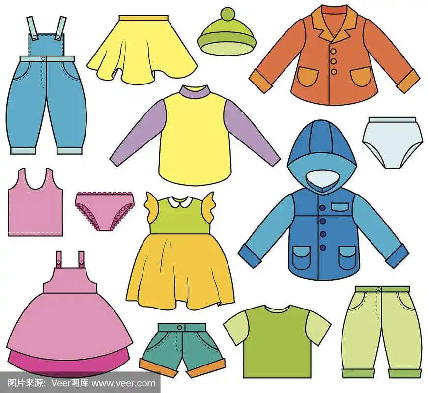 儿童服装-矢量插图