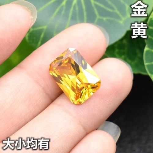 金黄色长方形戒面宝石彩色锆石裸石戒指耳钉吊坠主配石裸钻未镶嵌
