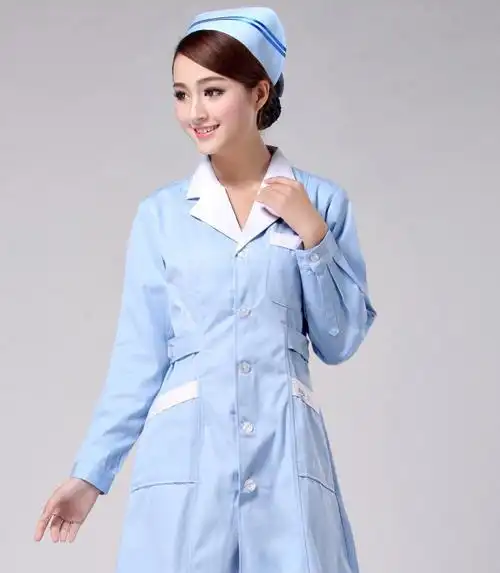 悦兰心包邮口腔牙科护士服浅蓝冬装长袖面料药店工作服