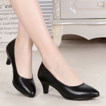 高跟鞋软底软皮单鞋黑色工作鞋女职业鞋舒适圆头空乘单鞋 黑色3厘米没