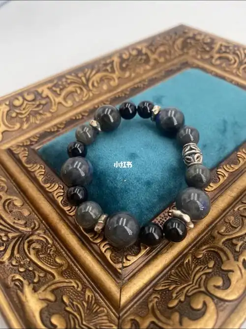 灰色月光石黑曜石手串