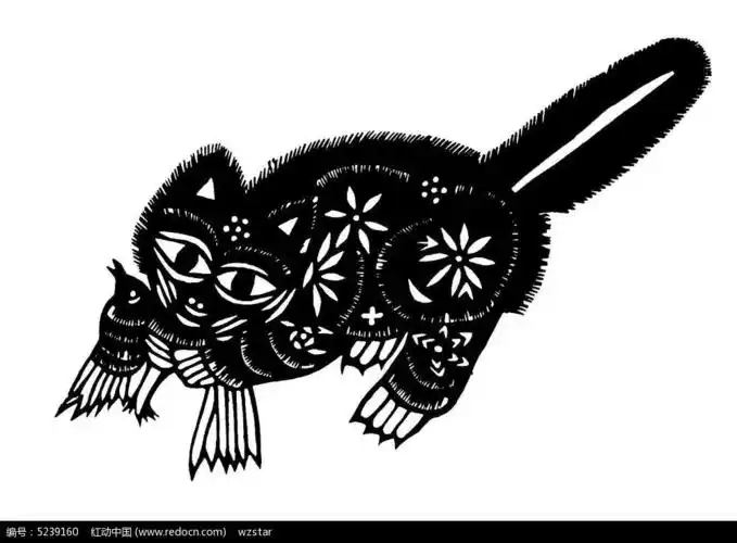 尖脸猫咪剪纸矢量素材