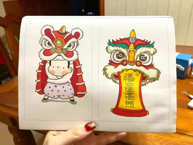 冬至必须安排个国潮系列醒狮舞狮简笔画