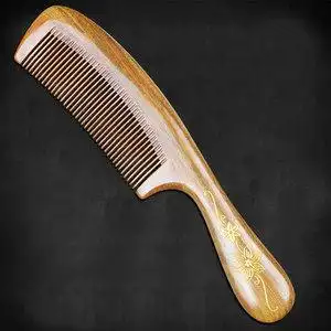 高端绿檀木梳子超齿细童防u檀香木梳女孩家用篦子梳儿密直发静奢