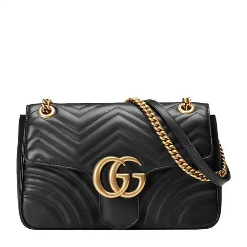 gucci/古驰 爆款女士黑色牛皮gg marmont 绗缝 单肩包
