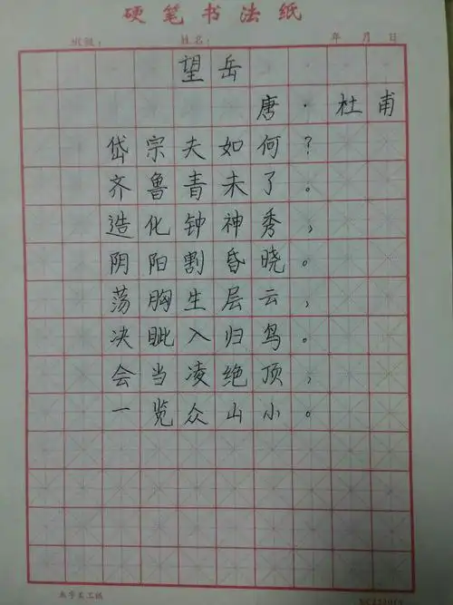 这是张天畅同学书写的《望岳》.