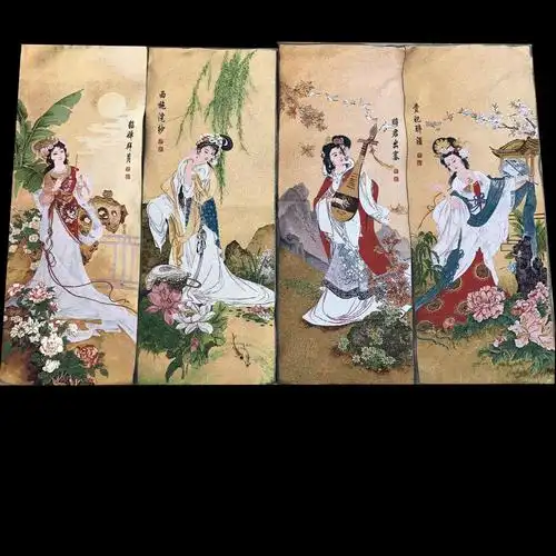 厂家批发仿古字画 中堂画国画 人物画 四大美女貂蝉丝绸织锦