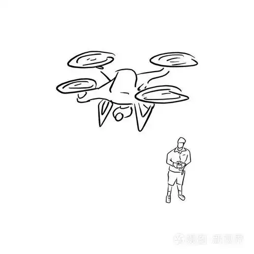 男子操作飞行无人机矢量插图草图涂鸦手绘黑线隔离在白色背景