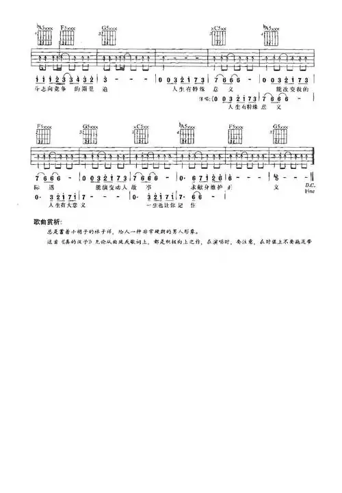 《真的汉子吉他谱》_林子祥_未知调_吉他图片谱2张