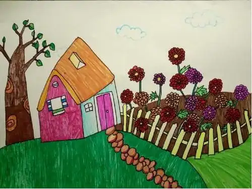 少儿书画作品-我家的小花园/儿童书画作品我家的小花园欣赏_中国少儿