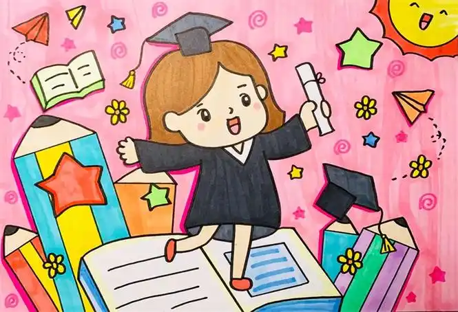 以毕业为主题的儿童画,幼儿园我们毕业了儿童画作品