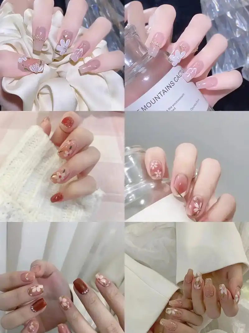 手绘花卉美甲#今日分享 #美甲彩绘 #显手白的美甲款式推荐  - 抖音