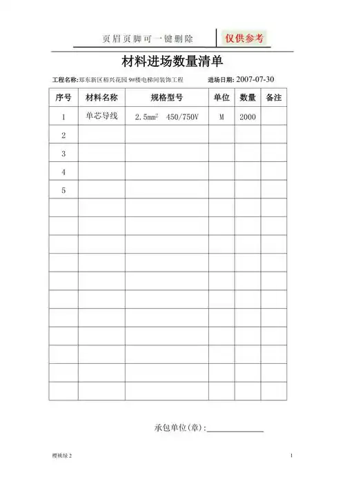 材料进场清单图表相关