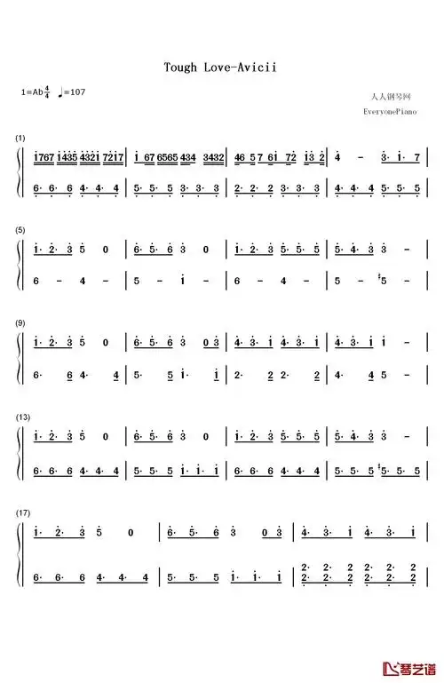 tough love钢琴简谱-数字双手-avicii1