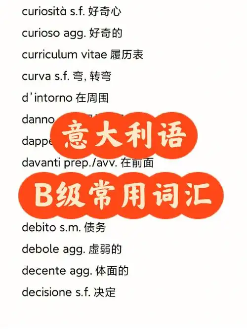 吼天被夸爆的常用的意大利语b级词汇