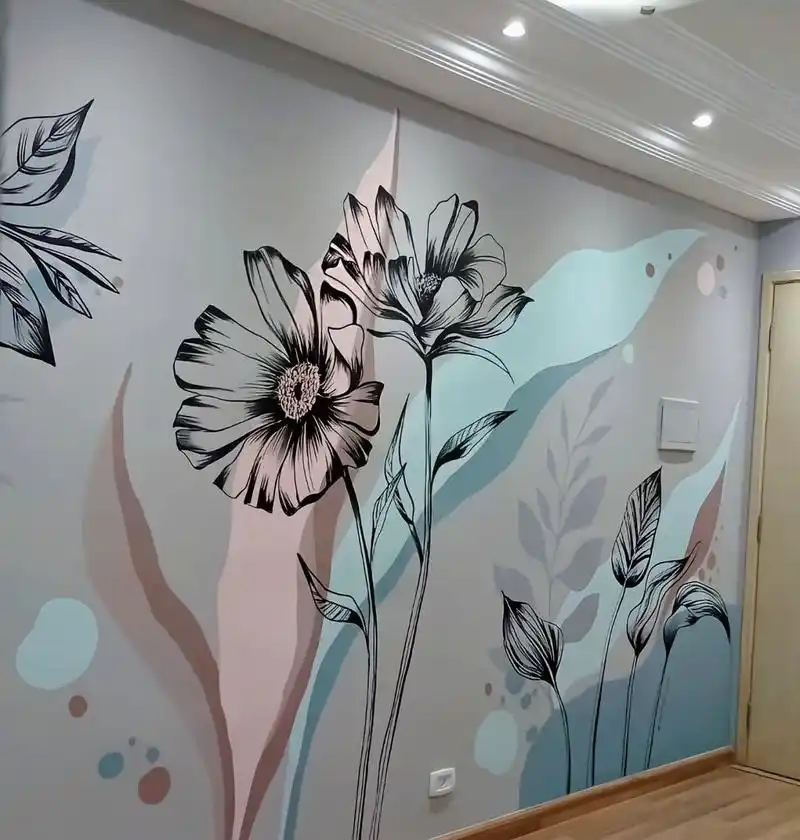 卧室背景墙纯手绘壁画作品 卧室背景墙ins风纯手绘壁画作品完成73