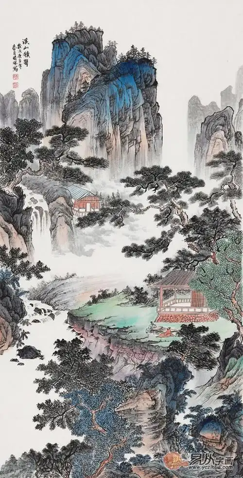 李国胜新品力作四尺竖幅仿古山水画《溪山积翠》作品来源:易从网
