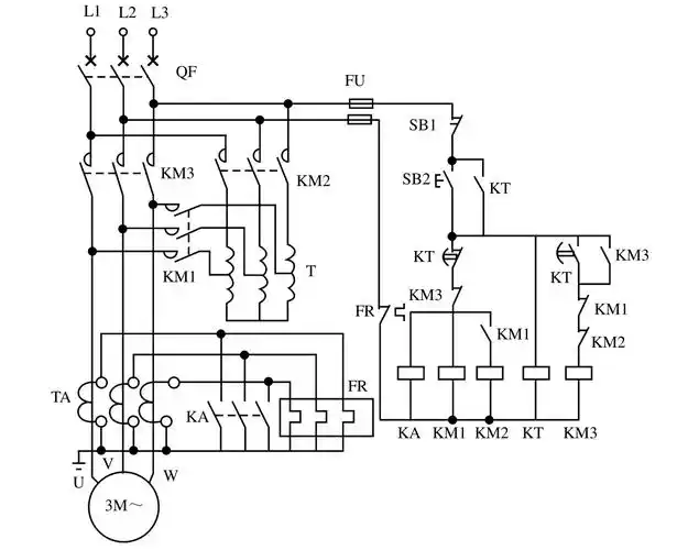 三相交流异步电机自耦变压器降压启动电控线路