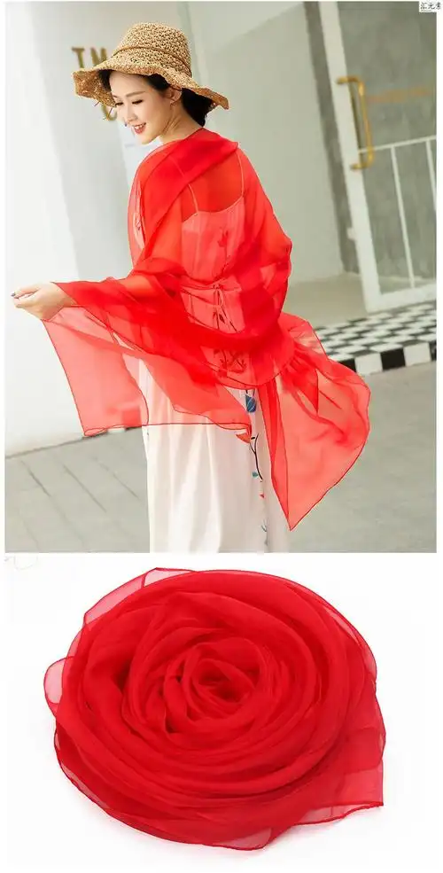 【高贵洋气】沙巾新品丝巾女百搭纱巾新款春秋红围巾薄款加长款秋冬款