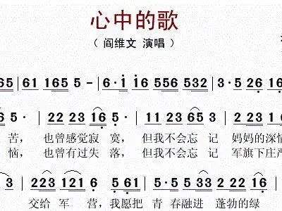 心中的歌 阎维文 歌谱 简谱