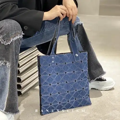 ranu牛仔布几何菱格包包女2021新款潮时尚日系格子手提单肩托特包