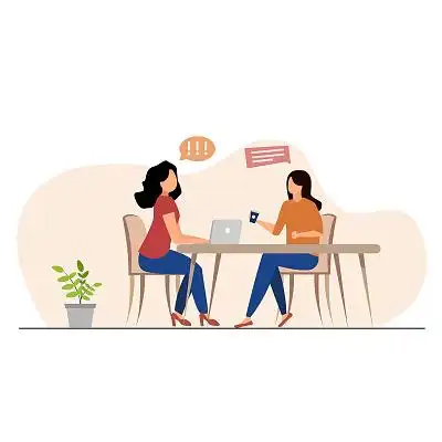 扁平风线上沟通交流卡通png元素交流沟通公司职员沟通交流png素材交流