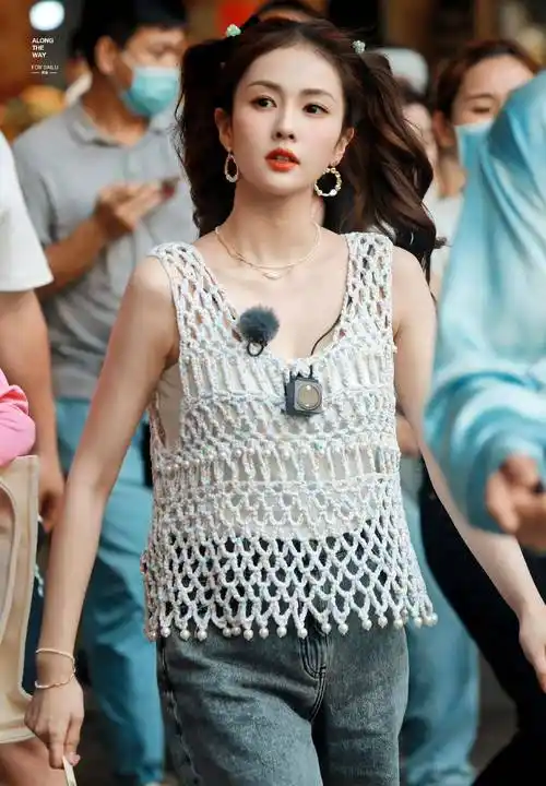 白鹿长得像路透! 3套私服,青春活力时尚,适合年轻女孩_镂空_牛仔_蓝色