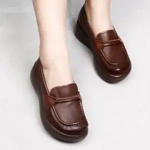 松糕厚底真皮单鞋女夏季新款浅口圆头软底防滑头层牛皮休闲小皮鞋