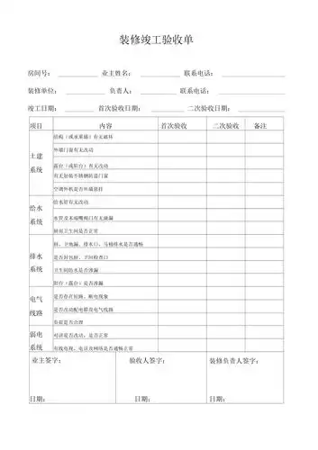物业装修竣工验收单