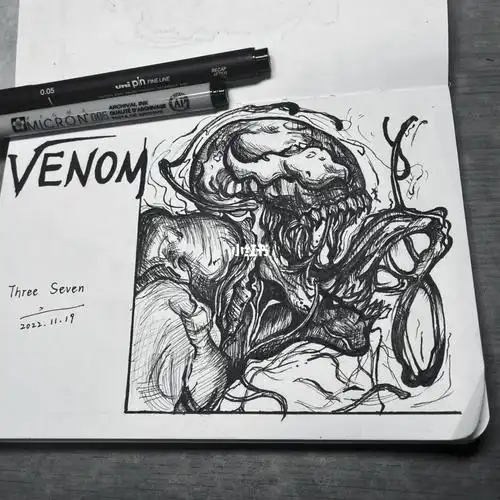 临摹  #针管笔  #黑白线描  #线描画  #黑白线条  #毒液  #画画的