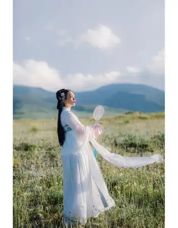 汉服女与月知对襟半臂古风齐胸襦裙中国风超仙女装仙气秋淡雅 白色 s