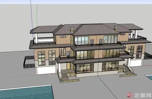 双拼三层欧式别墅详细建筑设计su模型