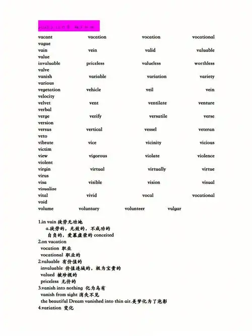 英语四六级v开头的单词