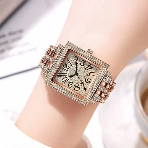 歌迪手表方形满天星镶钻数字刻度满钻钢带奢华大气外贸女表批发