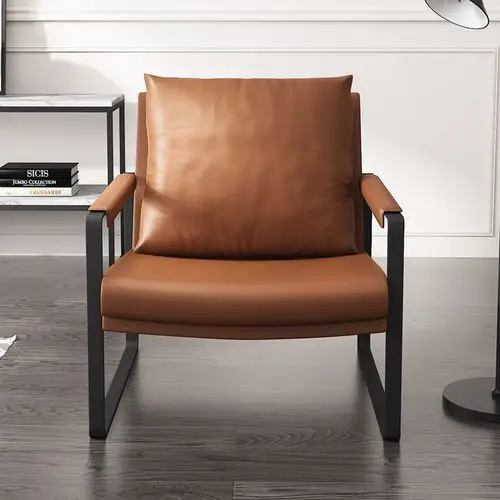 意大利单人休闲椅客厅卧室创意接待头层牛皮沙发沙发椅