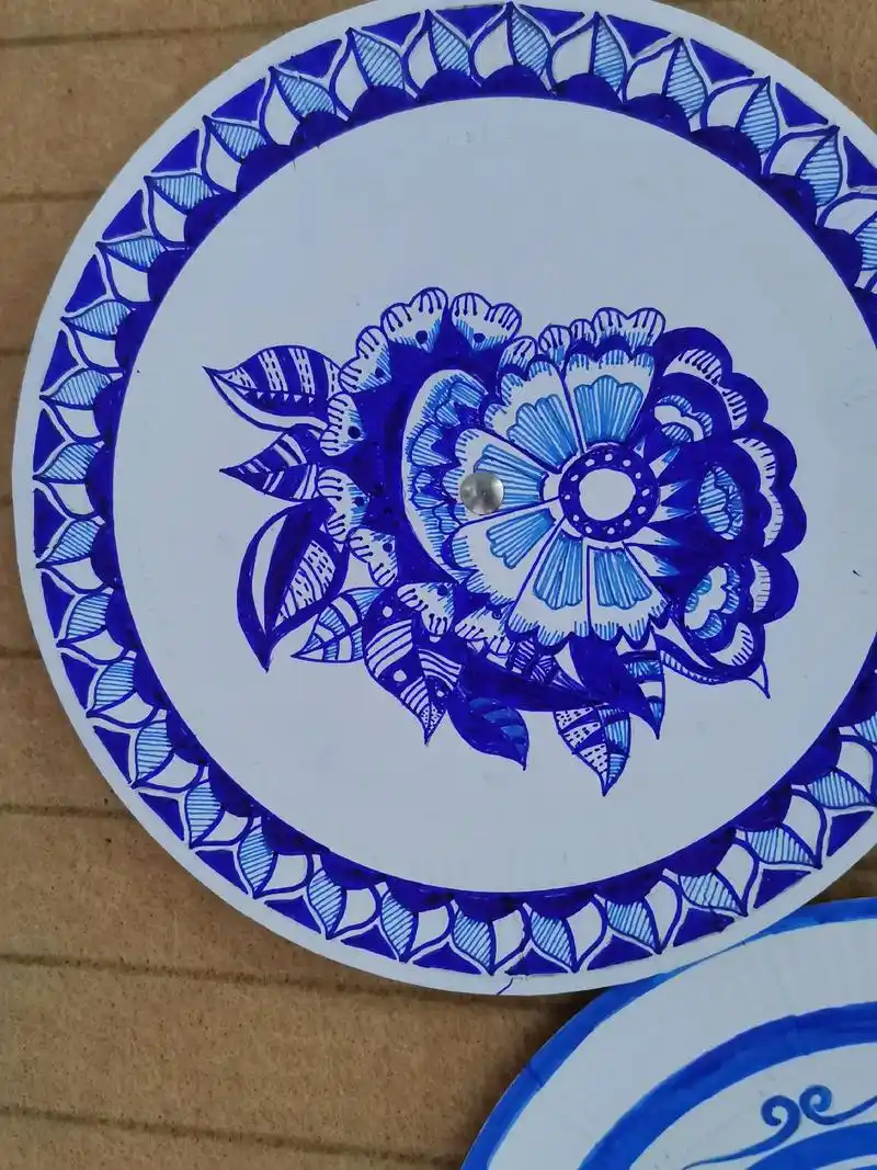 手写文字  #手绘(临摹)青花瓷系列(纸盘) - 抖音