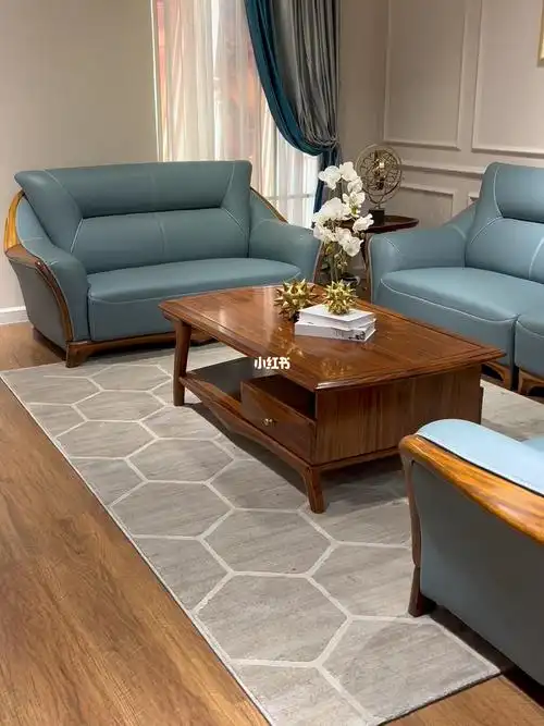 随意摆放123组合60乌金木真皮沙发