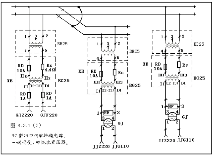 25hz相敏轨道电路一送二受电路原理图
