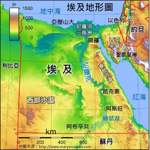 埃及地势图  地图来源:www.marysrosaries.com