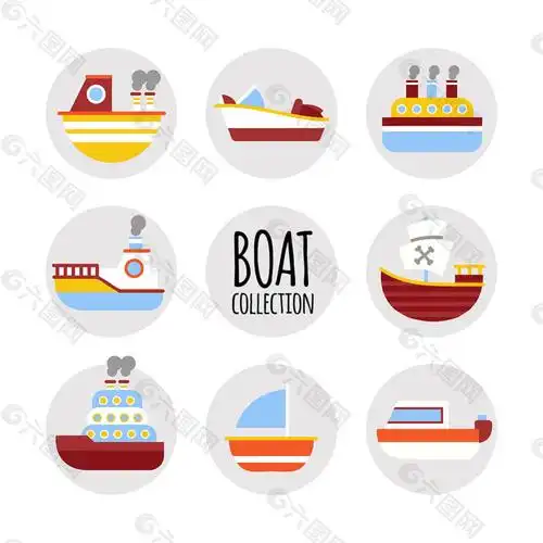 各种彩色船平面设计图标