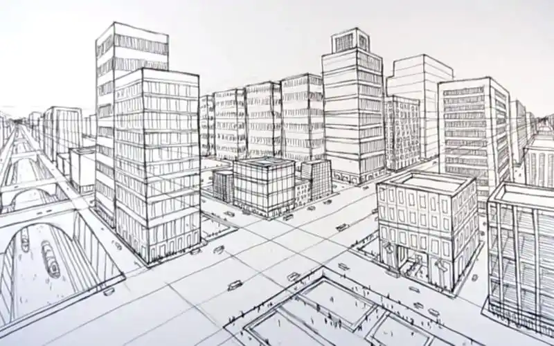 如何用两点透视法画城市