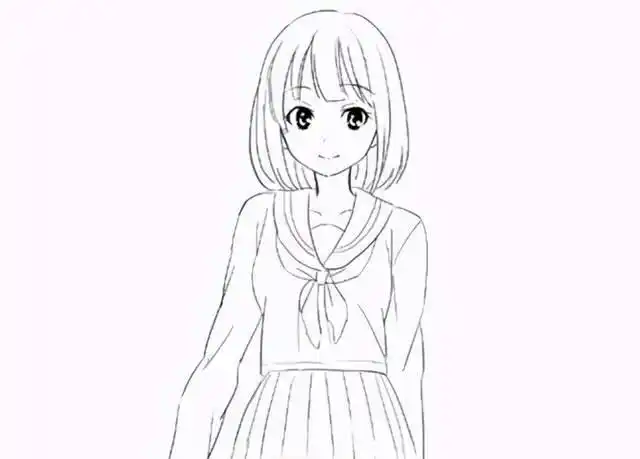 最后进行水手服线条的绘画,调整整体的平衡后完成.