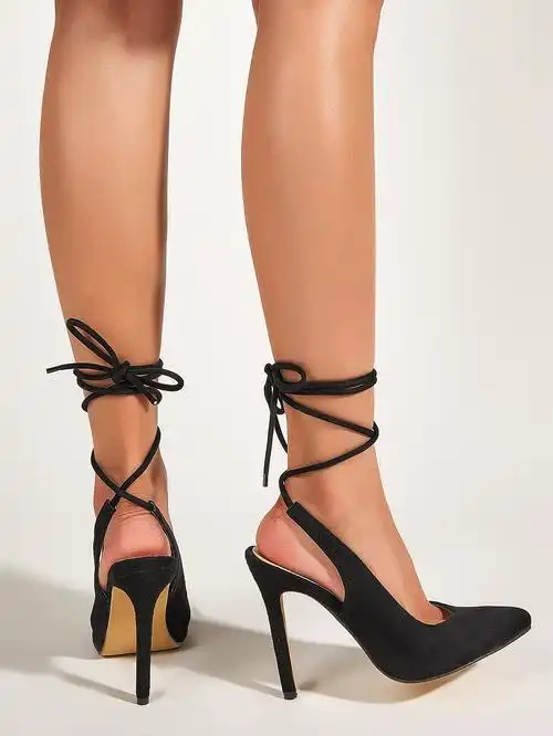 欧美款绑带尖头高跟单鞋3542码