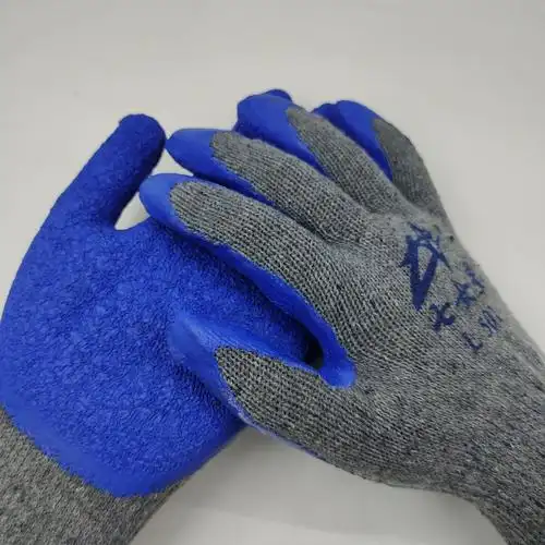 厂家直销七女星防滑耐磨半胶工业手套乳胶浸渍皱纹挂胶劳保手套