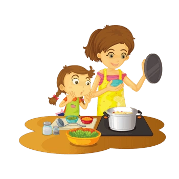 卡通母女做菜