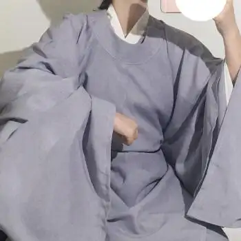 制汉服男鸟鸣涧色宽袖纯色36袍仿麻观云古风道袍古装戏服外袍灰兰s