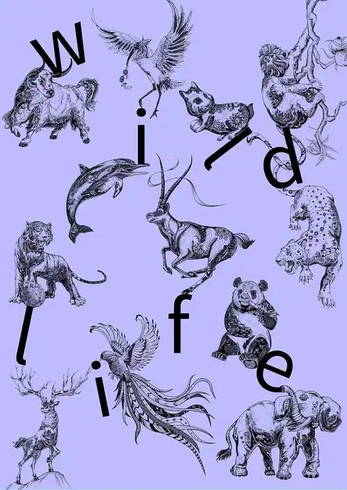 濒危动物系列国潮插画