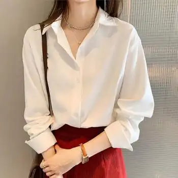 女士衬衫女春秋设计感小众职业白衬衣上衣宽松长袖文艺打底衫 白色 m