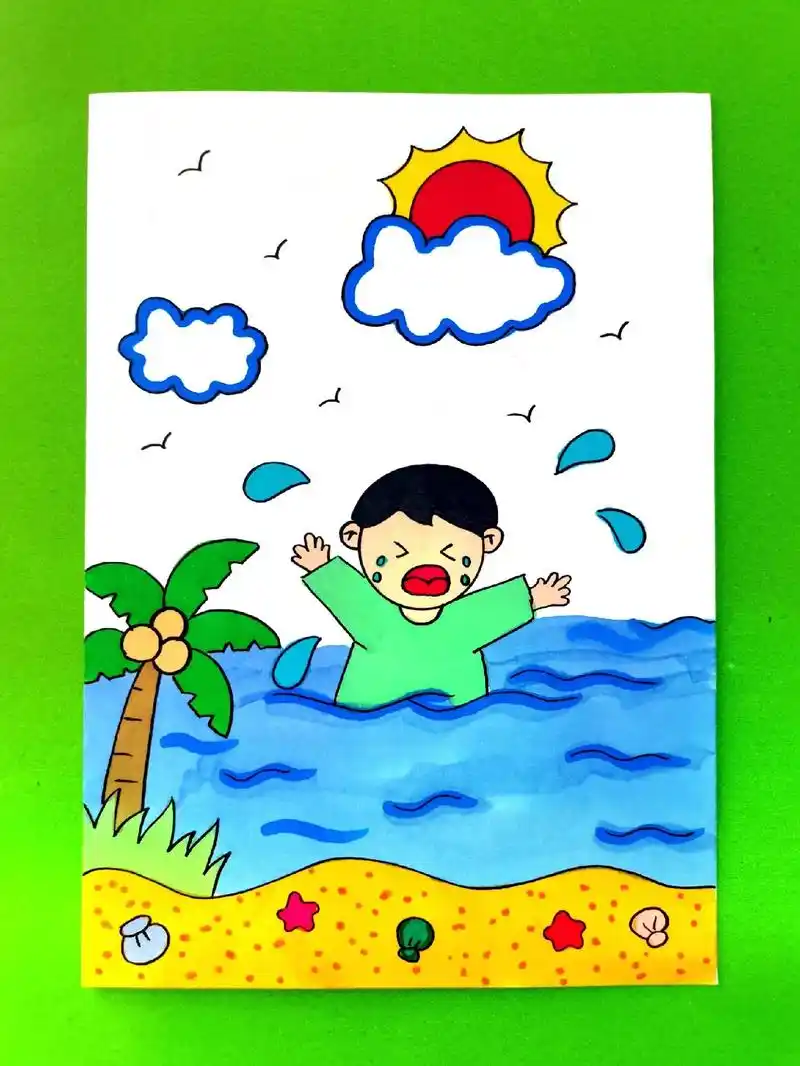 防溺水儿童简笔画,夏季来临远离危险水域保.防溺水儿童简笔画, - 抖音